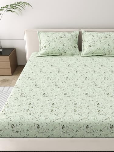Image of Mafatlal 186 Tc Corsica Cotton Bedsheet King Size | 108 X 108 Inches | Summer Relaxing Sheet for Relaxing Sleep | Premium Bedding with 2 Pillow Covers | Greenish