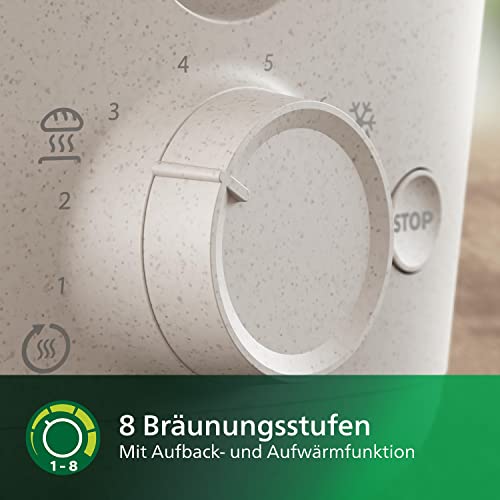 Foto von Philips Toaster Eco Conscious Edition - 2 Toastschlitze, 8 Stufen, Brötchenaufsatz, Auftaufunktion, hergestellt aus Altspeiseöl, seidenweiß-matt (HD2640/10)