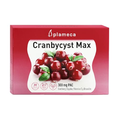 PLAMECA Cranbycyst Max Vías Urinarias, Cranberry o Arándano Rojo Americano, Gayuba, Vitamina C y Ortosifón, 30 Cápsulas Vegetales