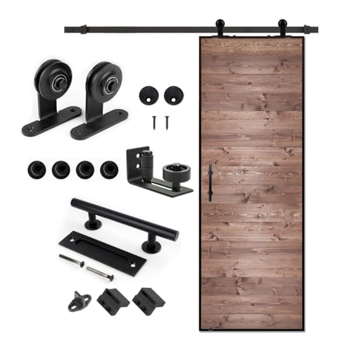 S&Z tophand® 30 in. x 84 Brown Barn Door with 5FT Sliding Hardware Kit, 20 - 42in Stainless Steel...