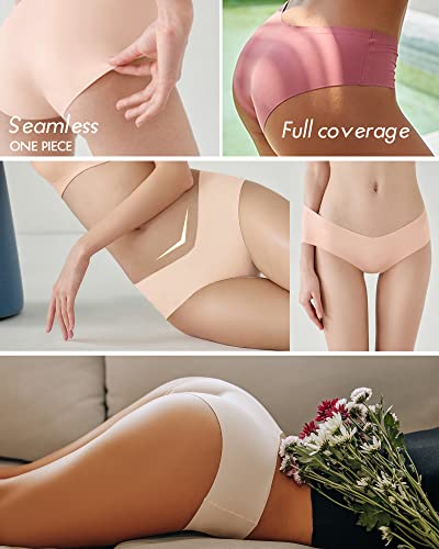 Rosycoral Women’s Seamless Underwear Soft Stretch Briefs Invisibles Hipster V Cut Cheeky No Show Bikini Panties 5 Pack Xs-L (M) #TOP2