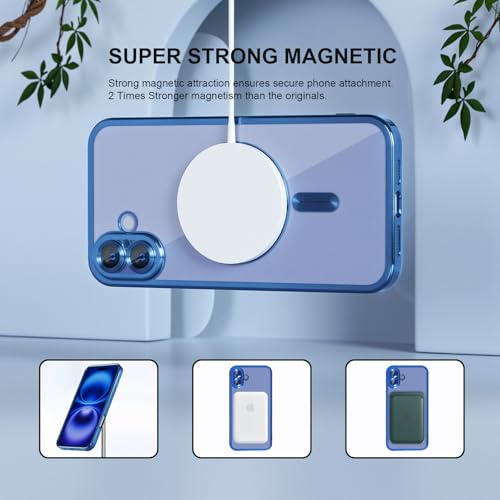 Image of Misea Magnetic for iPhone 16 Plus Case Compatible with MagSafe | [Never Yellowing] [Military Drop Protection] Full Camera Lens Protector Plating Soft Clear Phone Case for Women, Deep Blue