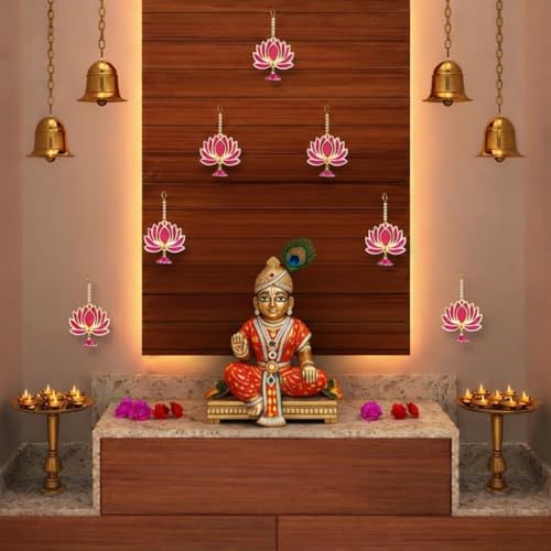 Image of BindianLotus Hanging Pack of 10 for Home Decor, Wall Hanging for Living Room, Pooja Room Items, Mandir Accessories, Main Door Accent, Diwali Festival Decoration, Housewarming Gift