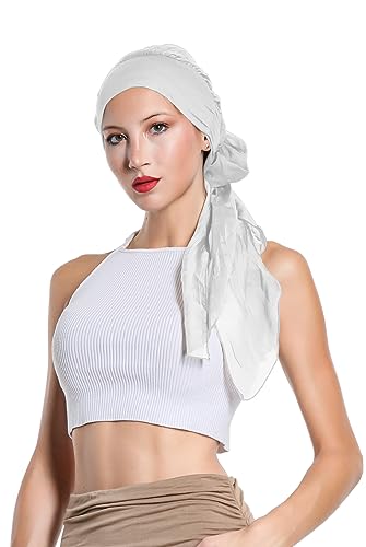 copricapo turbante femminile per la chemioterapia fascia per capelli tinta unica multi stile morbido elastico cod.9527 (Bianco)