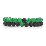  Set Coppia Bracciali Distanza Agata Verde e Pietra Lavica, fatti a mano