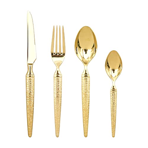 Bestecksets 4pcs 6pcs Anzug Luxus Gold Löffel Gabel Messer Reise Camping Küchenutensilien Sets Edelstahl Besteck Küche Goldenes Besteck Set (Color : Set of 4) (4 X Set of 4)