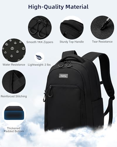 Image of HanTrip Travel Laptop Backpack for Women Men, 18 Inch Large Work Backpack for Commuter College School Book Bags, Water Resistant Backpack with Luggage Strap Water Bottle Pocket Chest Strap, Black
