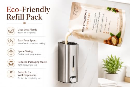 Image of Hair Conditioner Refill Pack 1 Litre | Argan & Silk | Professional Hospitality Conditioner for Hotels, Resorts & Guest Houses | Paraben Free | Dispenser Refill Pouch