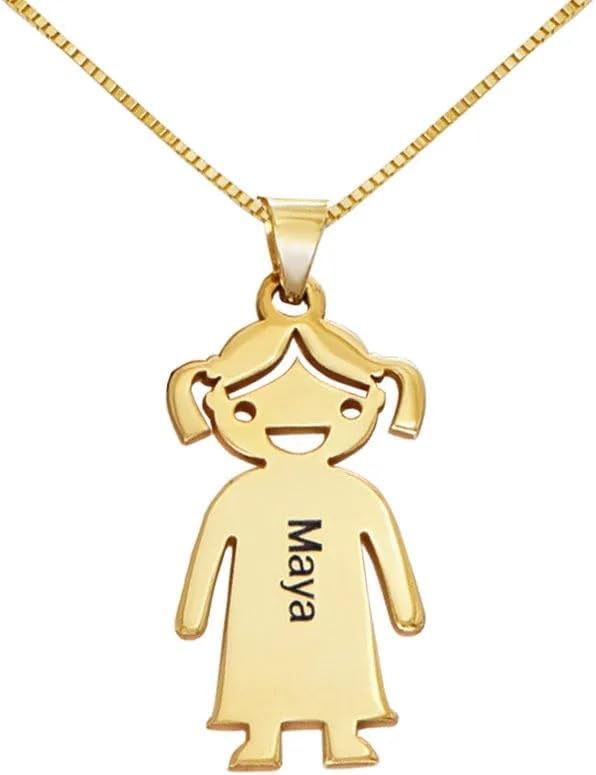 Handmade Boy or Girl Engraved Charm Pendant Necklace - Personalized Custom Made Child Children Charms Mother's Christmas Jewelry Gift for Her Mom