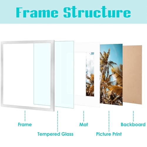 Image of Frametory, 16x20 Picture Frame with Mat for 11x14 Picture- - High Definition Glass Wide Molding - Preinstalled Wall Mounting Hardware (Silver, 1 Pack)