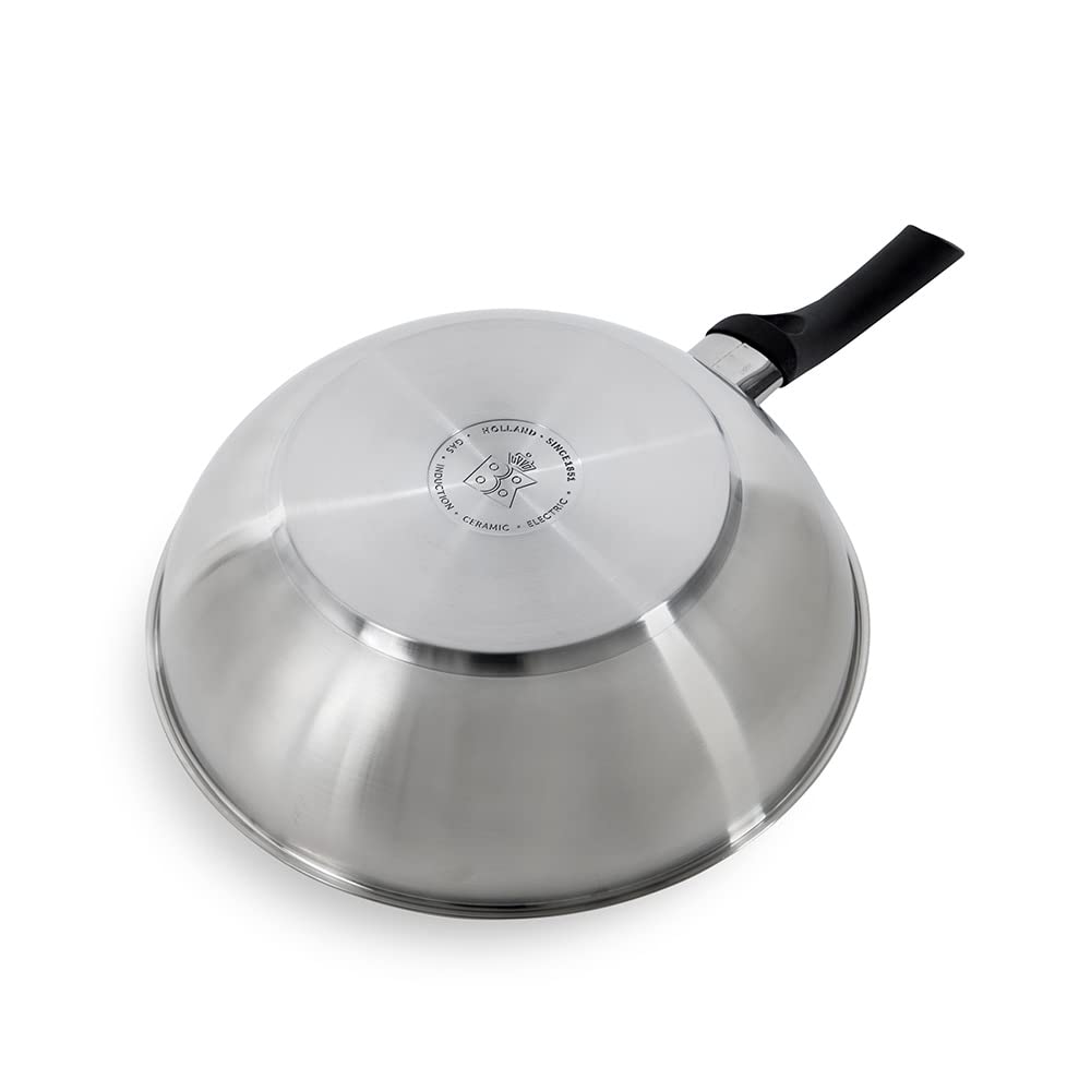 BK Bold Sartén wok de acero inoxidable de 28 cm, apta para inducción, acabado satinado, mango de larga duración, apto para lavavajillas, plata