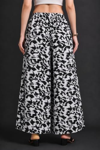 Image of Viscose Rayon Flared Printed Plazzo Palazzo Pants, Loose /Relaxed Fit Regular, Office Wear, Casual Wear Comfortable, Trouser Pants for Girls & Women Black Kerri Design (S to 3XL Size)