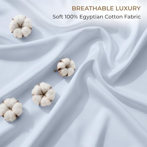 Image of SGI bedding 100% Egyptian Cotton Sheets Twin Size - 600 Thread Count Sheets Set, Soft, Cooling, 15 inch Deep Pocket, Luxury Hotel Bedding, Breathable, Durable - Light Blue