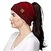 C.C Exclusives Solid Color Ribbed Beanie Ponytail hat with Leopard Pattern Cuff (MB-80) (Burgundy)