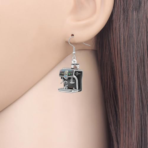Image of BONSNY Acrylic Dangling Novelty Fun Black Coffee Machine Earrings Hypoallergenic Designer Jewelry Gifts For Women