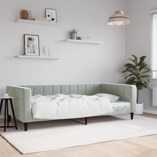 vidaXL Tagesbett, Gästebett 2-in-1, Sofabett Schlafsofa für Schlafzimmer Wohnzimmer, Bettsofa Sofa, Modernes Design, Hellgrau 100x200cm Samt