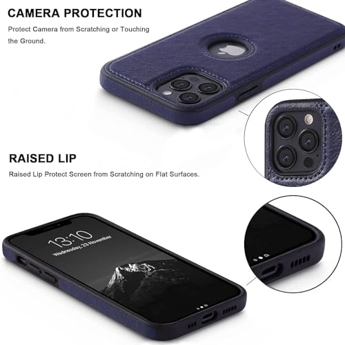 Image of mobistyle Designed for iPhone 15 Pro Leather case | Thin Flexible Soft Grip | Luxury Vgean PU Leather | Back Cover Case for iPhone 15 Pro (Blue)