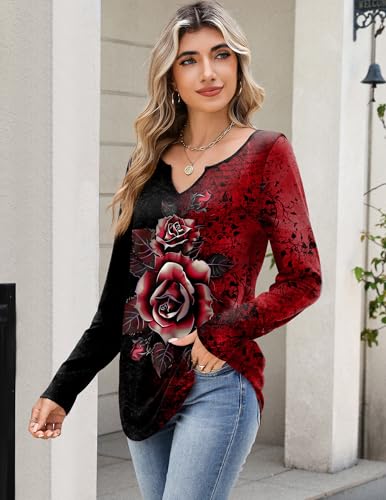 Image of Zeagoo Long Sleeve Shirts for Women Fall Tops Casual Dressy V Neck Blouses Boho Tunic Western Clothes Vacation Outfits