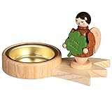 Handgefertigt Volkskunstwerkstatt Unger Teelichthalter Sternschnuppe Engel - Echt Erzgebirge® (Kleeblatt - Viel Glück)