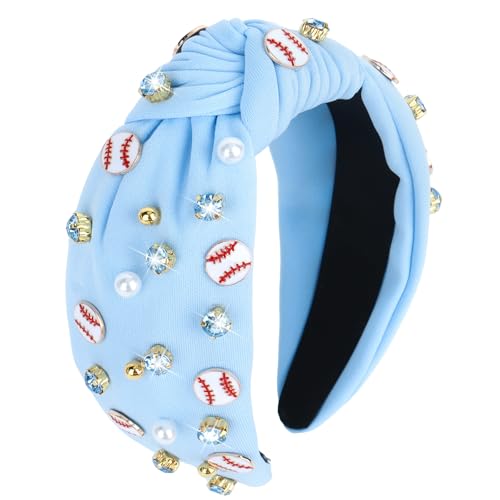 YARIEW Baseball Headband - Wide Knotted Jeweled Top Knot