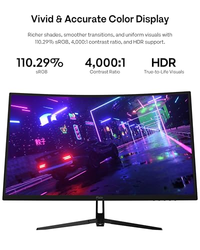 Image of Pixio PXC279WAVE 27 inch 300Hz Refresh Rate FHD 1080p Resolution 1650R Curve Fast VA Panel 1ms GTG Response Time HDR Curved Gaming Monitor and PS1S Wave Black Single Monitor Arm