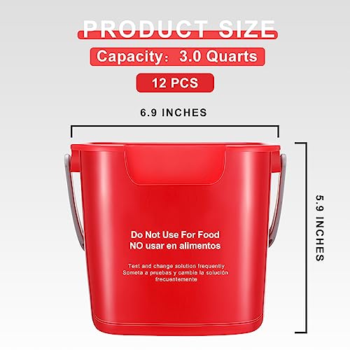 Image of Lallisa 12 Pcs 3 Quart Cleaning Bucket Small Sanitizing Square Bucket Detergent Pail for Home Office Commercial Restaurant Kitchen Bathroom School (Red)