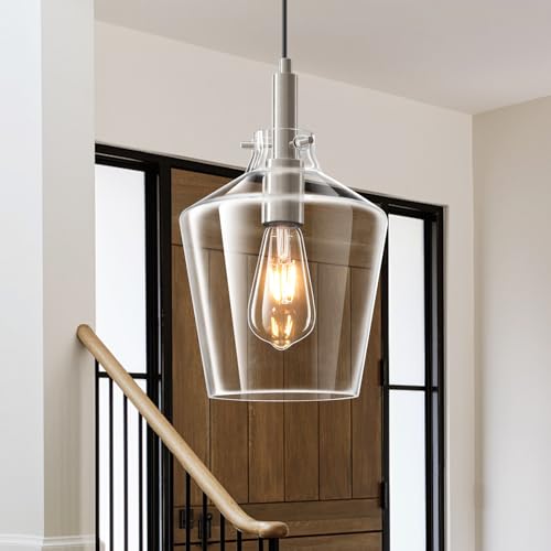 Image of Glass Pendant Lighting for Kitchen Island Foyer 1 Pack Nickel Clear 8 Inch