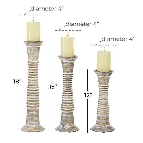 Deco 79 Wood Decorative Candle Holder Candle Stand, Set of 3 Candlestick Holder 18", 15", 12"H, Brown - Image 8