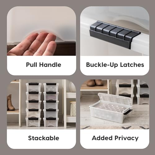 Image of IRIS USA 6 Qt Stackable Plastic Storage Bins with Lids, 10 Pack - BPA-Free, Made in USA - Discreet Organizing Solution, Latches, Durable Nestable Containers, Secure Pull Handle - Pearl