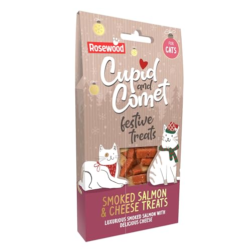 Rosewood Cupid & Comet Smoked Salmon and Cheese Cat Treats - Made with Real Meat, Luxury Treats for Cats, Small Bite Sized Cat Snacks, Festive for Cats (70g)