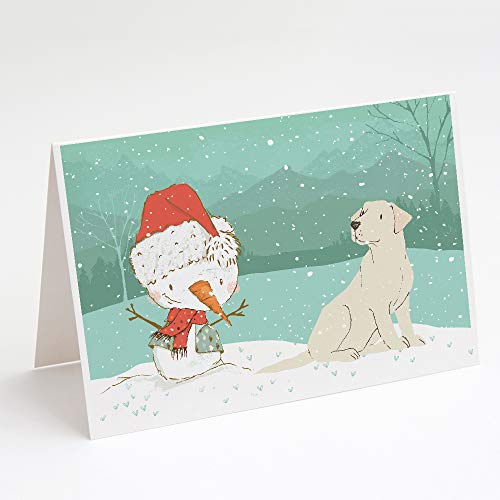 Caroline's Treasures CK2049GCA7P Yellow Labrador Snowman Christmas Greeting Cards and Envelopes Pack of 8 Blank Cards with Envelopes Whimsical A7 Size 5x7 Blank Note Cards