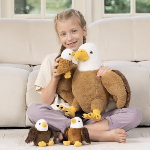 Image of Bald Eagle Stuffed Animal Set with 3 Babies, 2 Eggs, 16 Inch
