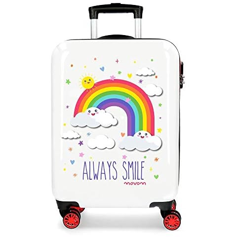Enso Arcoiris Always Smile White Cabin Suitcase 38 x 55 x 20 cm Rigid ABS Combination Lock 35 Litre 2.3 kg 4 Wheels Hand Luggage Cover