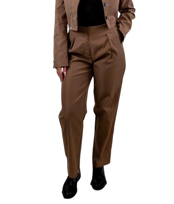 Pantalon de tailleur chic marron et noir avec glissière et finitions tailleur