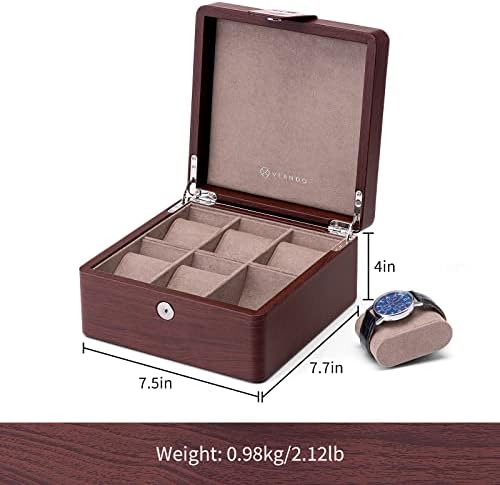 Vlando Watch Storage Box, Leather Wooden Travel Watch Display Case Holder Organizer Box with 6 Removable Watch Pillow for Jewellry, Watch, Accessories- Gift for Man, Women, Husband