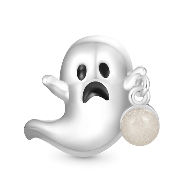 GNOCE Glow-in-the-Dark Ghost Charm Sterling Silver Bead Halloween Charm Fit Bracelet/Necklace for Women Wife/Jewelry Gift