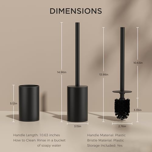 Image of FORIOUS Toilet Brush and Holder Set, 304 Stainless Steel Heavy Duty Base and Handle for Bathroom Deep Cleaning, Toilet Bowl Cleaners Brush with Holder, Space Saving for Storage (2, Matte Black)