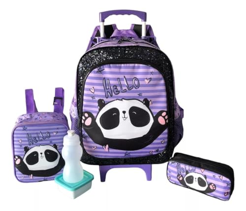 Kit Mochila Infantil Escolar Panda Lovers Rodinhas Tam G Meninas