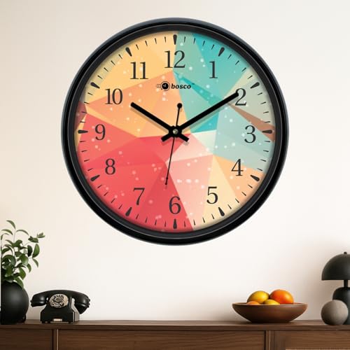 Image of Modern Multicolor Geometric Wall Clock Silent Non-Ticking Analog Quartz Clock for Living Room, Bedroom and Contemporary Home Decor-BWC-1248