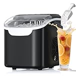 HAVATO Portable Ice Makers Countertop, 26 lbs/24H,Bullet Ice in 6 Mins, Small Ice Machine with Handle,Scoop,Basket & self-Cleaning, 2 Sizes for Drinks/Seafood, Ideal for Home, Party, RV, Camping