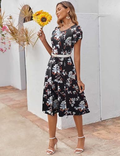 Image of ZEAGOO Womens Casual Dresses for Summer Short Sleeve Flare Midi Dress Loose Flowy Beach Sundress