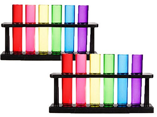 Bada Bing 12er Set Schnapsgläser Pinnchen Reagenzglas Kunststoff Shooter + 2 Ständer 72