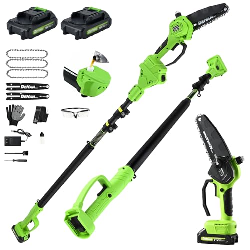 DEHANTOOLS 2 IN 1 Electric Pole Saw Brushless 21V Battery Chainsaw Cordless with Rotatable Pole 15FT Max Reach