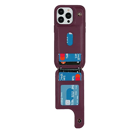 Image of for iPhone 14 Pro Case with Card Holder for Women,Phone Case with Strap,Crossbody Lanyard,RFID Blocking,Ring Stand,Snap Clasp,Cute Wallet Case 6.1 inch(Wine Red)