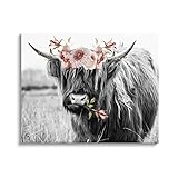 Stupell Industries Layered Floral Design Longhorn Cattle Monochrome, Design by Amy Brinkman