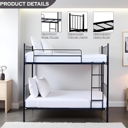 Image of Spacecrafts Twin Metal Powder Coated Space Saving Guest Bed | 1+1 Metal (Mild Steel) Bunker Cot Bed - Single - Frame only | Mattress not Included (Size: L:198, W:81, H:167 CM)