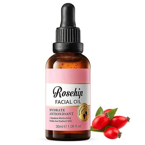 Rosehip Facial Oil with Squalane, Hydrating & Brightening Face Oil, Improves Skin Texture, Softens Fine Lines & Enhances Radiance – Lightweight Moisturiser for All Skin Types (30 ml)