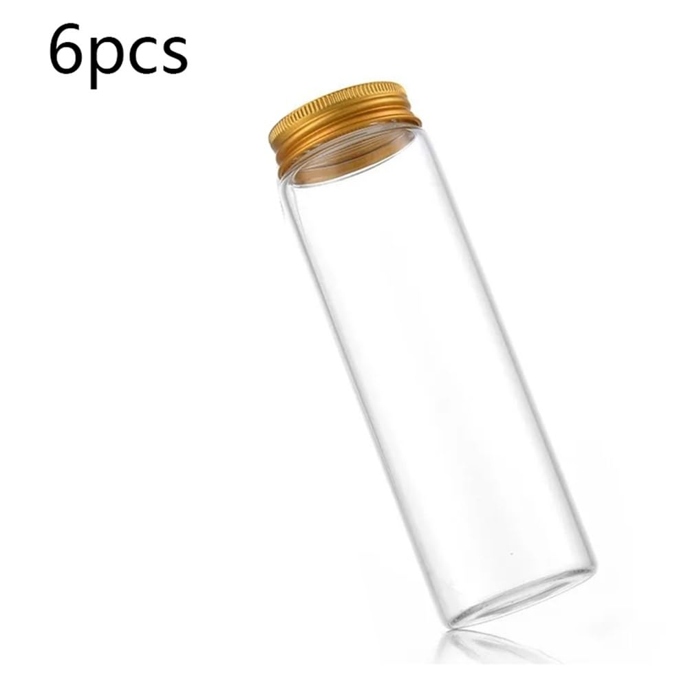 6 Stück 47 mm Glasflaschen, Mini-Fläschchen mit goldenen Aluminium-Schraubdeckeln(240ml 47x180mm)