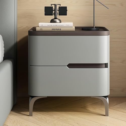 Stylish 2-Drawer Nightstand with Metal Base - Space-Saving Bedside Table for Bedroom & Living Room - Modern Brown Side Table (40cm)