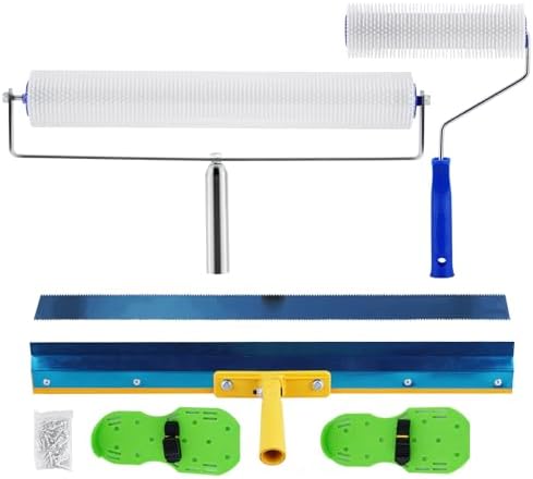 Self-Leveling Cement Tool Kit - Includes Epoxy Roller, Spike Shoes (28mm Needle)